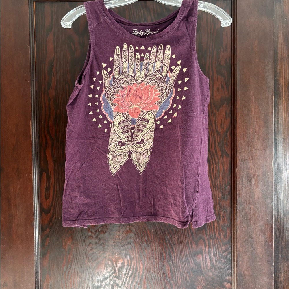 Lucky Brand Women's Purple Graphic Tank with Pink Lotus Motif